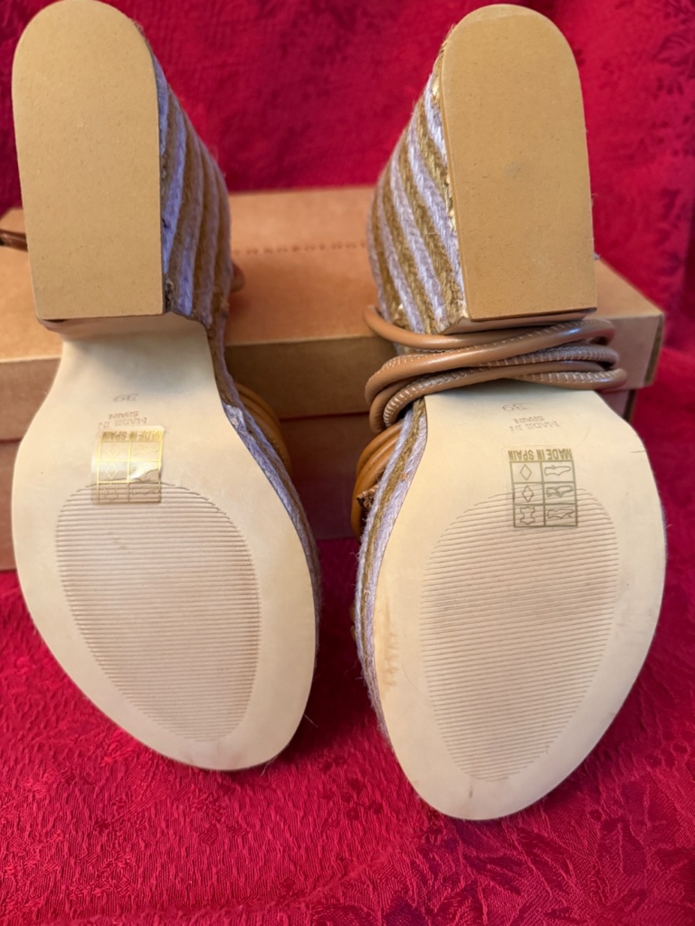 NIB Anthropologie Raffia Platform Heeled Wedge Sandals Brown and Lavender Sz 8 - Picture 2 of 9